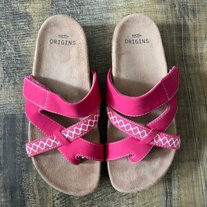 Earth Origins Sandals Womens SZ 6 Pink Nubuck Toe Post Summer Shoes Ossi Walking